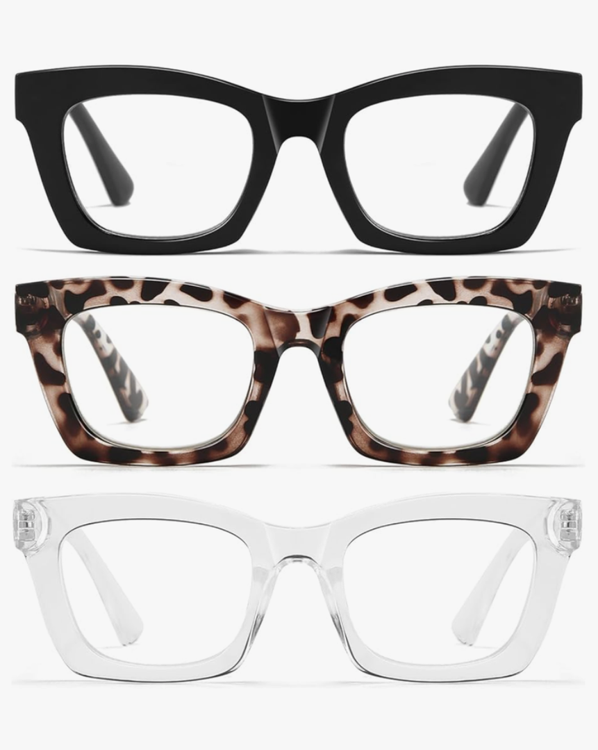 Cat Eye Reading Glasses for Women - 3 Pack Blue Light Readers with Spring Hinge, Stylish Computer Glasses