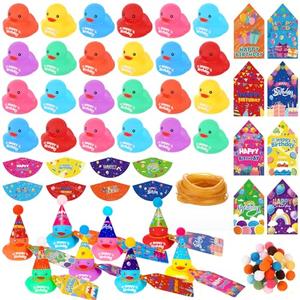 Lunmon is 16 Pack DIY Birthday Rubber Duck Sets Include 16 Mini Rubber Ducks Bath Pool Toys for Kids Toddler Baby Classroom Reward Birthday Gifts Party Favors