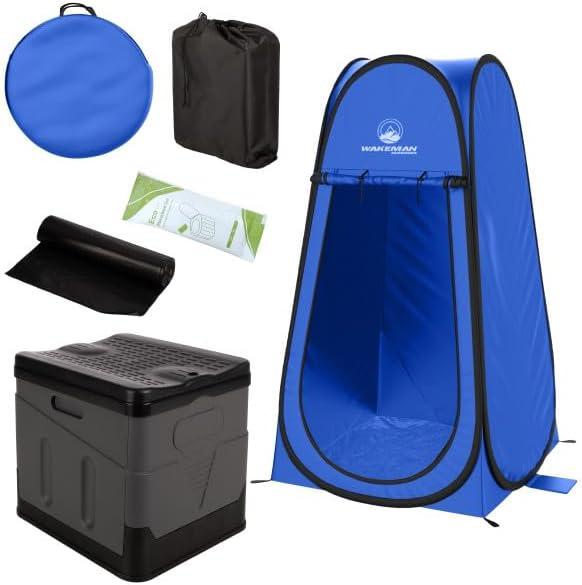 Portable Toilet for Adults with Pop Up Privacy Tent - Camping Toilet Travel Potty Bathroom Kit with Camping Shower Tent or Changing Room for Roadtrip, Beach or RV Travel by Wakeman Outdoors
