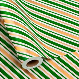 MAYPLUSS Christmas Diagonal Stripe Gift Wrapping Paper - 17 Inch X 33 Feet - Classic Green and Luxury Gold Foil Crafty Stripe Gift Wrap for Holiday Wedding, Birthday Party Showers and Scrapbooking