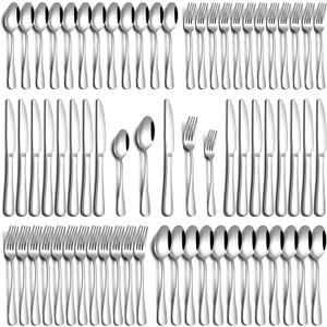 60 Piece Silverware Set, Stainless Steel Flatware Set for 12 Food Grade Novelty Flatware Cutlery Utensil Set Include Knife Fork Spoon Mirror Polished Dishwasher Safe