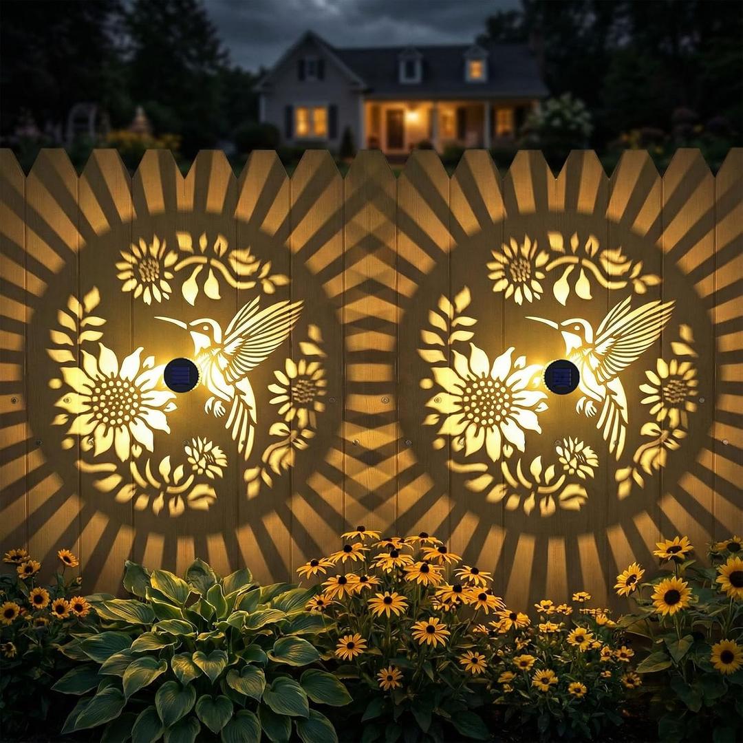 Gardsee Solar Fence Lights Outdoor 2 Pack Deck Step Wall Lights Butterfly Metal Waterproof LED Warm Yellow Light for Garden Post Patio Backyard Yard Decor (Black 2)