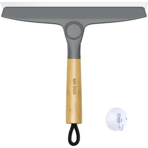 MR.SIGA All Purpose Silicone Squeegee for Shower Door, Mirror, Glass, Streak Free Shower Squeegee, Pivoting Bamboo Handle, Includes 1 Suction Hook, 10 inch Wide, Gray, 1 Pack