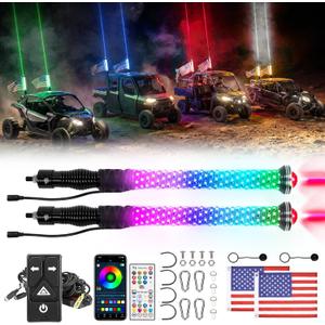 KEMIMOTO 2-in-1 2pc 2ft whipless Fat Whip Lights, Alien Lights with Integrated Rocker Switch, Remote & APP Control, 360° Spiral Multi-Color Alien Scratch-Resistant LED Whip Lights for SXS UTV