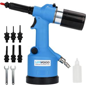 Heavy duty Air Hydraulic Rivet Nut Tool, Pneumatic Riveter Automatic Rivet Nut Gun Tool Setting Kit Come with 7 Size SAE Nose-Piece Assembly (#6-32, #8-32, #10-24, 1/4-20, 5/6-18,3/8-16,1/2-13)