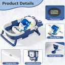 Collapsible Baby Bathtub for Newborns with Thermometer and Soft Floating Cushion Portable and Foldable Travel Baby Boy Bath Tub for Infants to Toddler 0-36 Month (Navyblue)