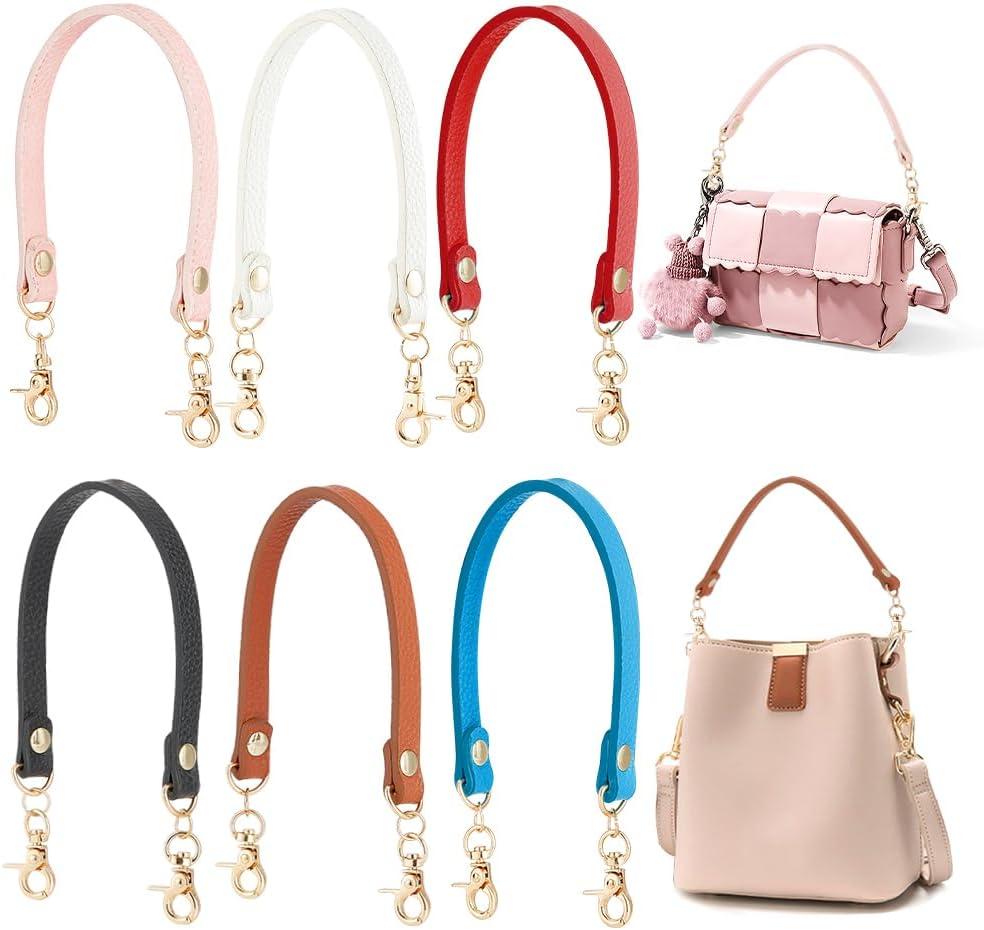 PH PandaHall 6 Colors PU Leather Purse Handle, 12.8 Inch Short Purse Strap Replacement Handbag Handle with Light Gold Swivel Clasps for Handmade Bag Handbag Purse Tote, 6pcs (3.2x1.9cm Clasp)