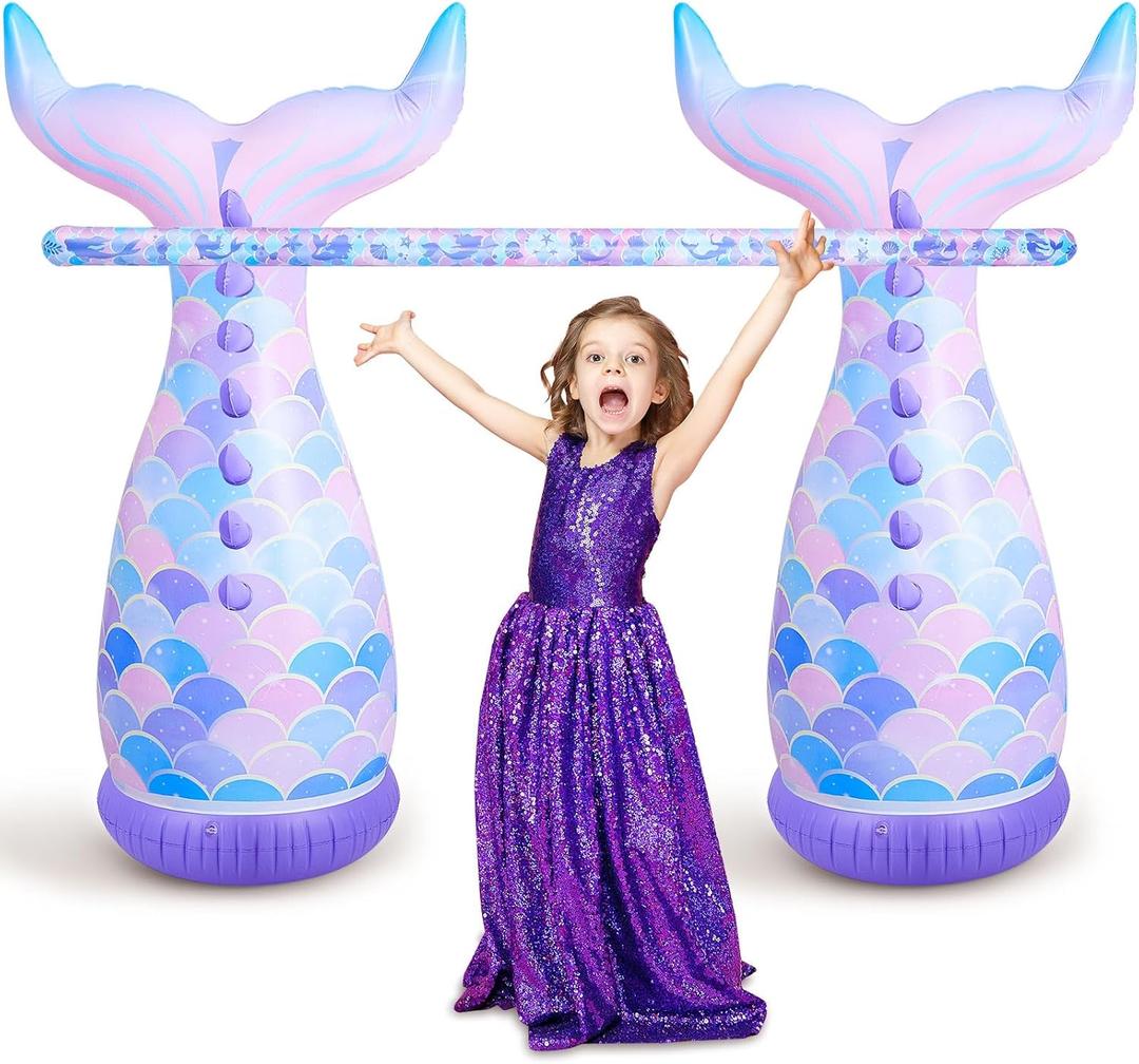 Poen Mermaid Inflatable Limbo Game Summer Inflatable Limbo Party Game for Kids Adults Family Carnival Stick for Indoor Outdoor Beach Pool Themed Party Favors Holiday Activities Supplies