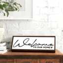 Welcome to Our Home Sign, Front Door Wood Signs, Framed Wooden Plaque, Shelf Decoration, Modern Farmhouse Home Decor, Housewarming Gift, 9.5x3.1x1 inches