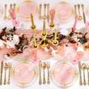 100PCS Clear Pink Plastic Bowls - 12 oz Pink Gold Disposable Salad Bowls - Heavy Duty Disposable Soup Bowl - Fancy Plastic Ice Cream Bowl for Weddings Parties Dinners Picnics