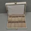 SONGMICS Watch Box, 10-Slot Watch Case Organizer with Large Glass Lid, Removable Pillows, Gift for Loved Ones, Cloud White Synthetic Leather, Cappuccino Beige Lining UJWB010W01