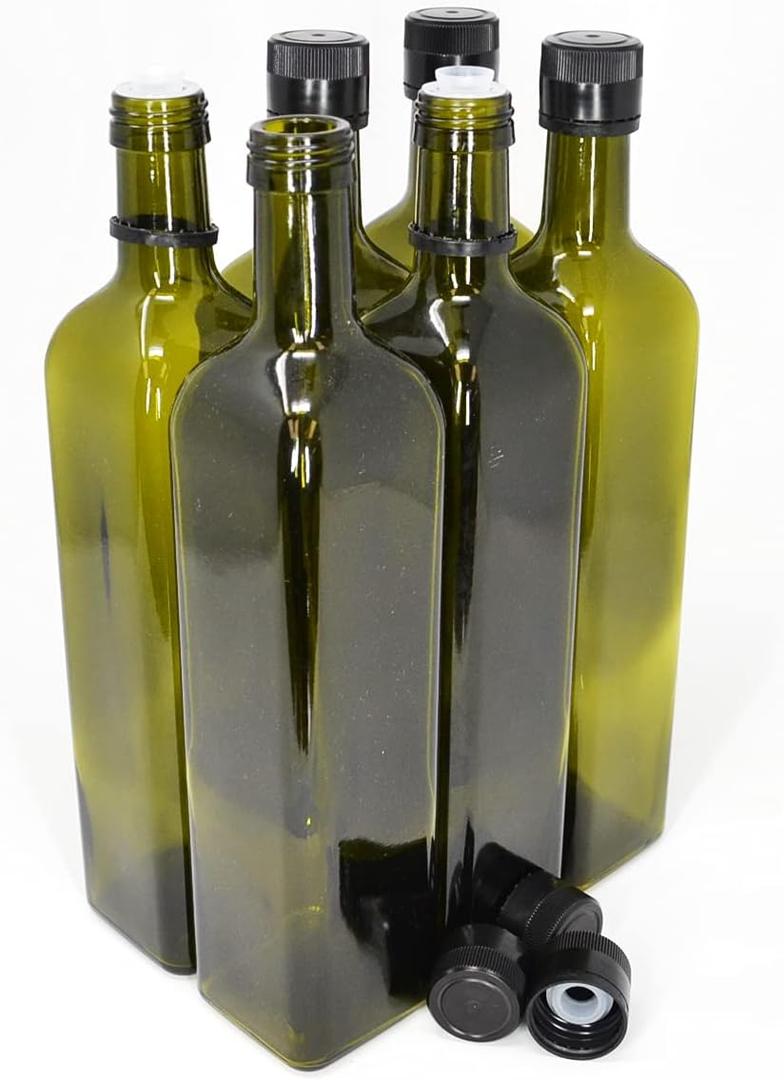 nicebottles Olive Oil Bottles with Cap & Pourer Fitment, Green, 750ml - Pack of 6