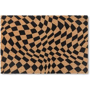 TOWN & COUNTRY TERRA Emmett Groovy Checkerboard Outdoor Door Mat, Natural Coir, Heavyweight, Non-Slip Entryway Mat, Black, 18"x30" (1'6" x 2'6" (Rectangular))