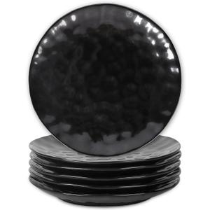 vicrays Ceramic Dinner Plates Set, 10 Inch, Microwave, Oven, Dishwasher Safe, Round, Porcelain Fluted Suitable for Steak, Pasta, Pizza, Home, Restaurant - Set of 6 Black