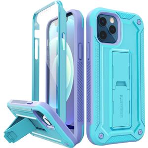 URBANITE for iPhone 12 Case 6.1 Inch, Military Grade Shockproof Dual Layer Protection Cover for iPhone 12 Pro Phone with Screen Protector, Built-in Kickstand (Blue and Purple)