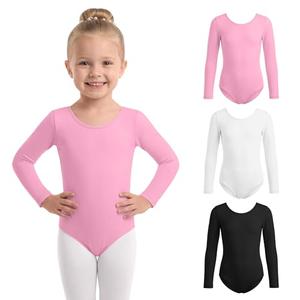 LessonZoo 3 Pack Girl's Long Sleeve Leotard Ballet Dance Gymnastics Bodysuit Basic Classic Kids Dancewear Outfits 2-14 Years(Pink, White, Black,4-6 Years)