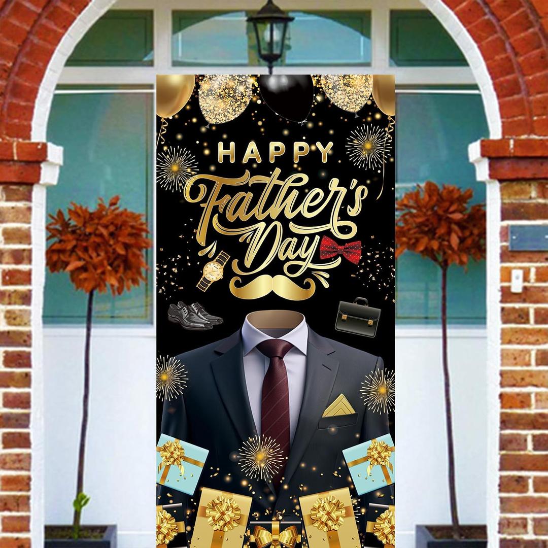 LeDuo Happy Father's Day Party Decorations Door Cover, Large Fabric Party Banner for Happy Fathers Day Themed Party Supplies, Father's Birthday Party Decoration Door for Dad's Day Front Door Decor