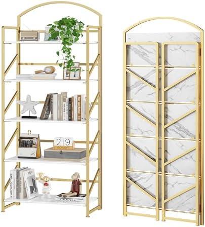 BHG Arched Bookshelf 5 Tier Shelf Storage Organizer Bookcase, No Assembly Folding Book Shelf for Living Room, Bedroom Home Office Rack Bookshelves