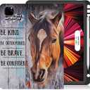 Rotating Case for iPad Pro 11 Inch 4th/3rd/2nd/1st Generation 2022/2021/2020/2018, PU Leather Folding Stand TPU Back Cover with Auto Wake/Sleep, Inspirational Quotes Horse