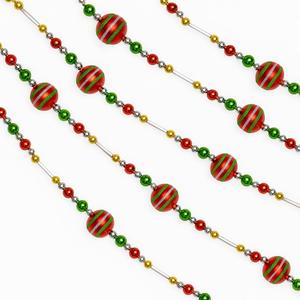 Christmas Tree Garland  Red, Green, Gold, Silver 10-Foot Beaded Holiday Garland with Decorative Striped Acrylic Balls  Festive Xmas Decoration for Mantel, Tree, Stairs, and More