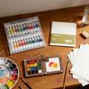 Mini Watercolor Paint Set for Travel Pocket Watercolor Kit with Mini Palette, 24 Colors, Brush, Sketchbook & Copper Clip, Portable Watercolor Painting Set for Beginners, Artists & Outdoor Sketching