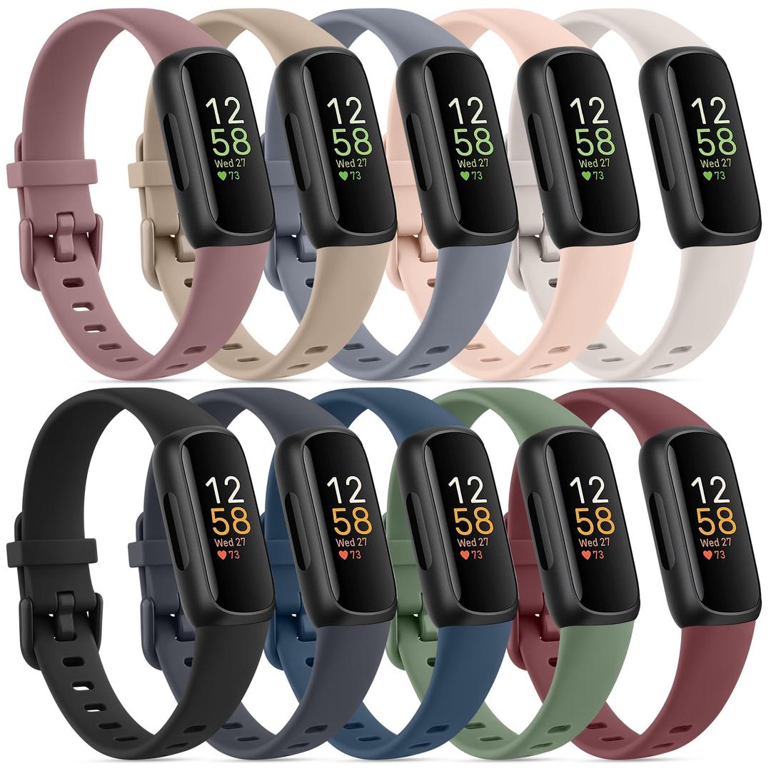 10 Pack Fitbit Inspire 3 Bands - Soft Silicone Adjustable Sport Replacement Straps for Women & Men