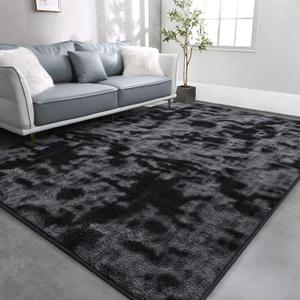 TWINNIS Large Area Rugs for Living Room Bedroom, 6x9 Feet, Super Soft Indoor Thickened Memory-Foam Carpets Easy-Cleaning, Modern Aesthetic Comfy Rug for Kids Room Home Decor, Tie-Dyed Dark Gray (5'11" x 8'11" (Rectangular)
