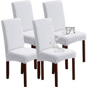 Genina Waterproof Chair Covers for Dining Room, Stretch Jacquard Dining Chair Slipcovers Removable Washable Chair Protector for Kitchen, Parsons (Argyle-White, 4 PCS)