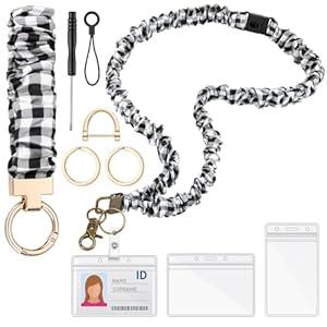Eersida Teacher Scrunchies Lanyard with Safety Breakaway Buckle Retractable Lanyard Keychain Wristlet Office Gift for Women (Basic Color)