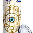 Birthday Gifts for Women Her Mom, Evil Eye Insulated Skinny Tumblers Cup Coffee Mug with Lid 20oz Reusable Water Bottle for Hot & Cold Drinks Tea Cup Iced Coffee Thermos Travel Mug (Pack of 1) (Golden)