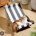 HiPetpy Cooling Cat Hammock Chair with Water Mat, Beach Style Lounger for Large Cats, Elevated Cat Beds for Indoor Cats, Waterproof Durable Pet Couch for Indoor & Outdoor Use(Black & White Stripes)