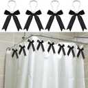 12 Pcs Black Bow Shower Curtain Hooks Cute Bow Knot Ribbon Curtain Hooks Decorative Shower Rings Hanger Bathroom Decor Bathroom Accessories for Room Nursery Art