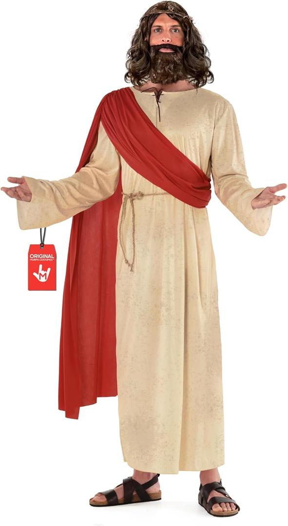 Morph Jesus Costume For Men Plus Wig And Beard - Jesus Christ Halloween Robe Outfit (XX-Large)