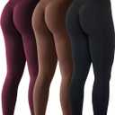 AUROLA Workout Leggings for Women Seamless Scrunch Tights Tummy Control Gym Fitness Girl Sport Active Yoga Pants (Large, Pack(black/Black Cherry/Dandelion Brown))
