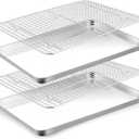 TeamFar Cookies Sheet with Rack, 16 x 12 x 1 Inch Stainless Steel Baking Sheet Tray Pans with Grid Wire Racks for Cooling Baking Roasting, Non-Toxic & Heavy Duty, Dishwasher Safe, 2 Pans + Racks