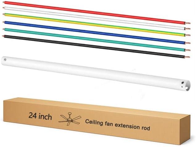 24 Inch Ceiling Fan Downrod with UL Wires,White, 1-Inch Diameter, Unthreaded