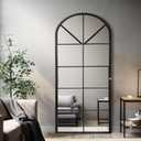 Full Length & Floor Mirror 71" x 32" Window/Wall Decorative Mirrors, Aluminium Framed Window Pane Mirror, Arched Top Wall Mirror for Entryway Living Room, Bedroom, Fireplace (Black)
