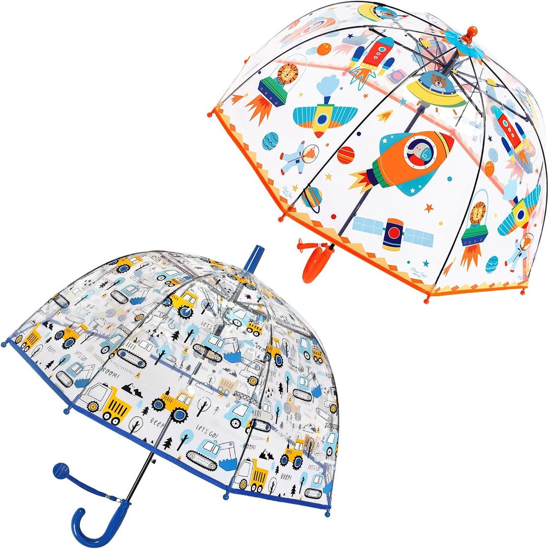 RONIARE 2 Pack Kids Clear Umbrellas for Rain Dome Bubble Umbrella Windproof for Toddler Boys Girls