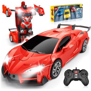 Qumcou Transform Remote Control Car, RC Cars for Boys Age 3-5 6-8, One-Button Transform Toy Cars, 2.4GHz, 360 Spin, 1:16 Scale, Flashing Headlight,3-8 Year Old Grandkids Christmas Birthday Gifts