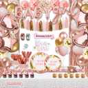 303 Pcs Baby Shower Decorations For Girl, Girl Baby Shower Decorations Kits - Disposable Dinnerware Set With Pink Rose Gold Floral (25 Guest), "BABY girl" Banner, Balloon, Sash, Cake Topper