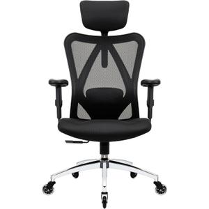Duramont Ergonomic Office Chair with Rollerblade Wheels - High Back Breathable Mesh Desk Chair, 4D Lumbar Support, Memory Foam Seat, Adjustable Headrest and Armrests, Reclines, Black