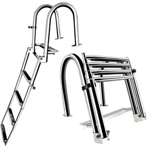 Stainless Steel 4 Step Folding Marine Ladder Heavy Duty Telescoping Ladder for Boat Yacht Dock
