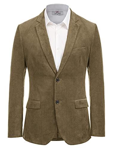Mens Corduroy Blazer Jacket Slim Fit Two Button Sports Coats Olive Brown XXL