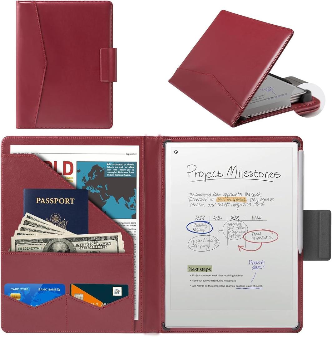 CoBak Premium PU Leather Case for Remarkable Paper Pro 11.8" (2024)  Slim Magnetic Back Cover with Auto Sleep/Wake, Folder Design, Magnetic Pen Holder Strap, Red Leather
