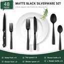 Hiware 48-Piece Matte Black Silverware Set with Steak Knives, Black Flatware Set for 8, Stainless Steel Tableware Cutlery Set, Utensil Sets for Kitchen