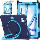 BATYUE Case for iPad Air 11-inch M3 (2025) / M2 (2024), iPad Air 5th/ 4th 10.9 inch(2022/ 2020), iPad Pro 11" 4th/ 3rd/ 2nd/ 1st, Kids Cover with 360° Rotating Stand, Pencil Holder, Strap, Navy Blue