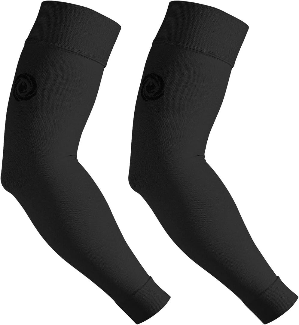 NURCOM Medical Compression Arm Sleeve for Men Women, 20-30 mmHg with Silicone Band for Lymphedema, Lipedema, Pain Relief, Edema, Swelling, Post Surgery Recovery, 2 Pack, Black L