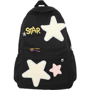 2026 Preppy Backpack Trendy Y2K Stars Backpack Cute Aesthetic College Laptop Backpack Casual Daypack Y2k Accessories (Black,One Size)