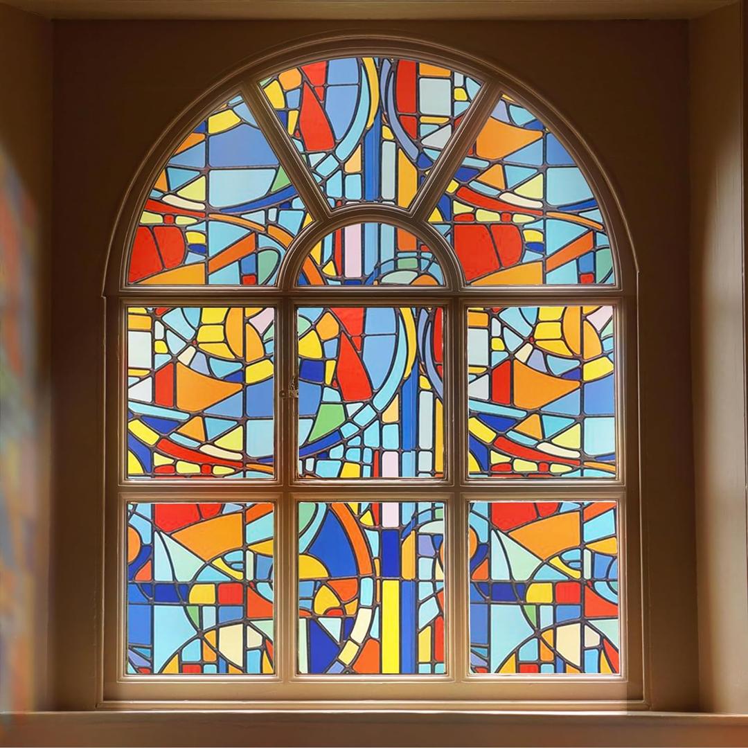 3D Stained Glass Window Film, Decorative Window Privacy Film for Bathroom,Front Door,Home, Sun Blocking Heat Control,Static Cling, Picasso 23.6inch x 35.4inch