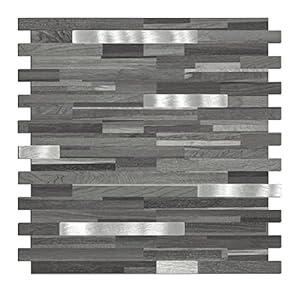 Midcard 10 Sheets Peel and Stick Backsplash PVC Wall Tile,for Kitchen Backsplash (Rectangular Dark blue with metallic silver)